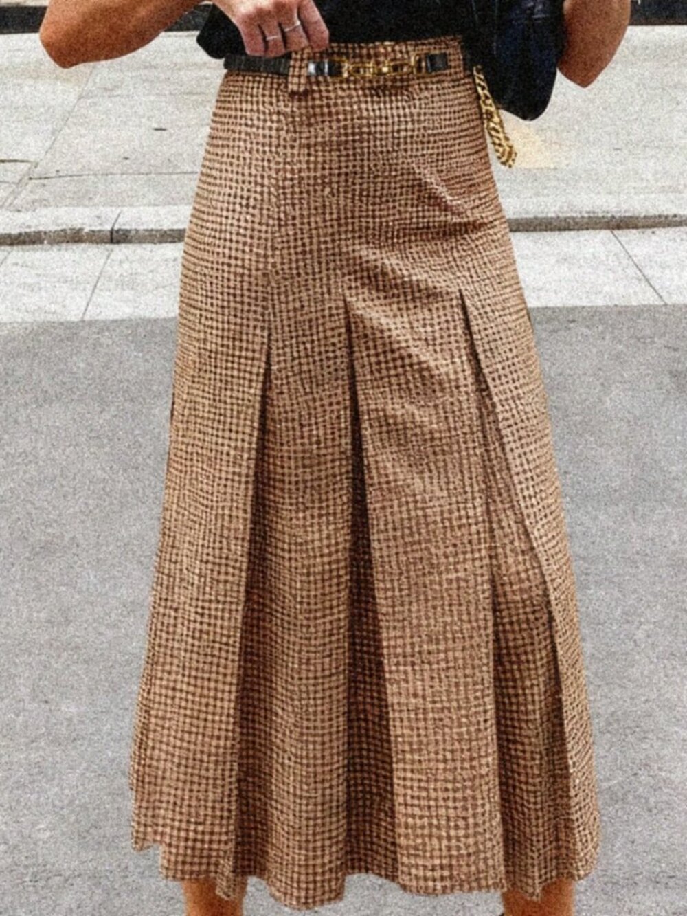 Multicolor Elegant Women's Plaid Mid-Length Skirt